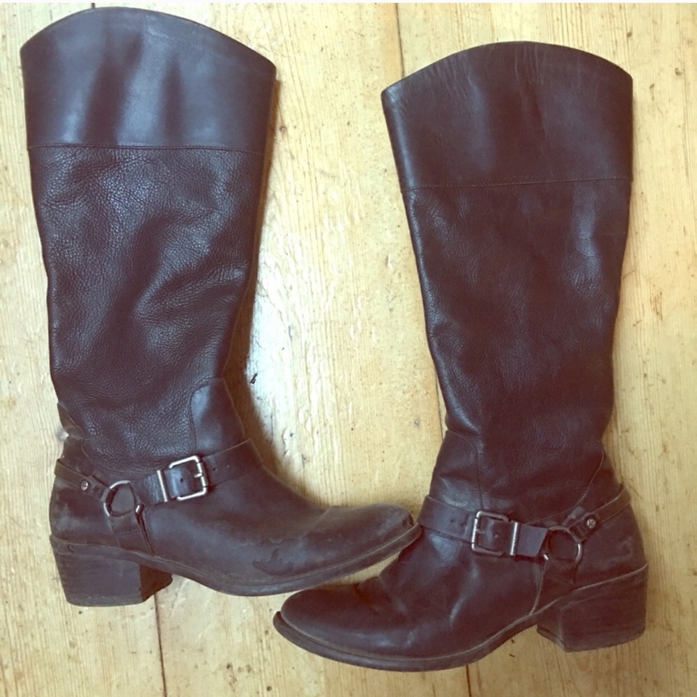 Knee high black leather boots